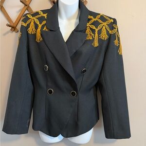 Vintage JM Goulbourn Broderie Gold Tassel Blazer 6 power blazer 80s